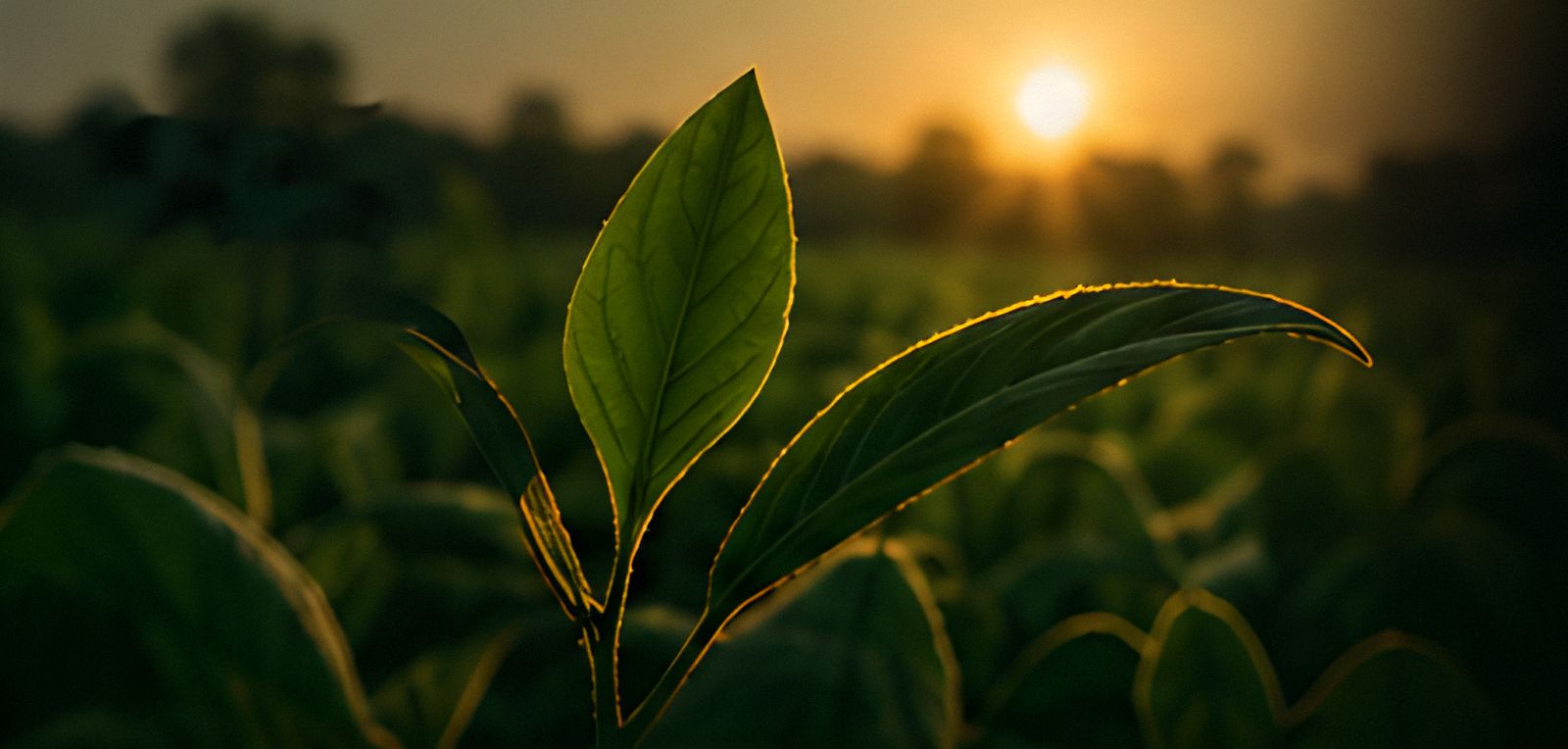 Folha de lavoura em destaque ao pôr do sol
